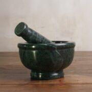 Mortero de mármol verde con mazo a juego